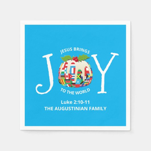 Modern Blue Christmas JOY TO THE WORLD Serviette (Vorderseite)