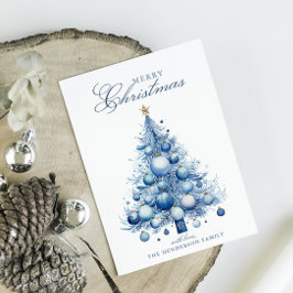 Modern Blue Christmas Tree Watercolor Individuelle Feiertagspostkarte
