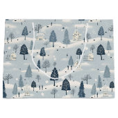 Modern Blue Christmas Village Große Geschenktüte (Vorderseite)