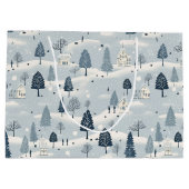 Modern Blue Christmas Village Große Geschenktüte (Rückseite)