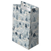 Modern Blue Christmas Village Kleine Geschenktüte (Rückseite Schrägansicht)