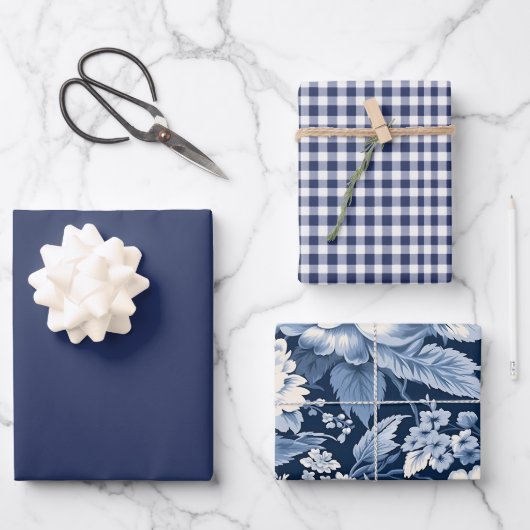 Modern Blue Christmas Wrapping Paper Geschenkpapier Set (Vorderseite)