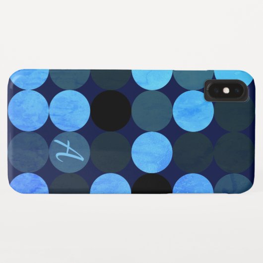 Modern Blue Circles & Monogram Case-Mate iPhone Hülle (Rückseite (Horizontal))