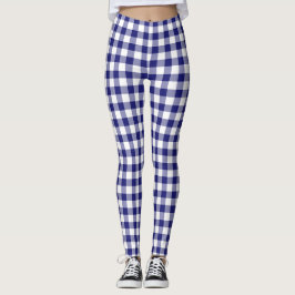 Modern Blue Classic Gingham Pattern Leggings