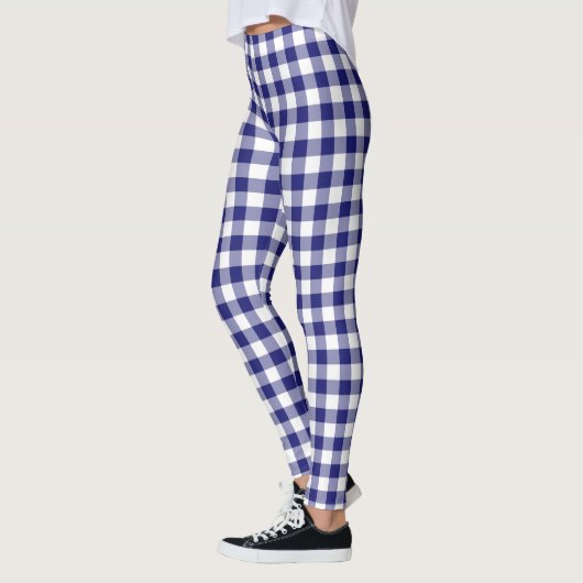 Modern Blue Classic Gingham Pattern Leggings (Links)