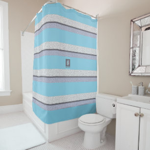 Modern Blue Color White Mosaik Mit Monogramm Duschvorhang