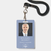 Modern Blue Corporate Foto ID Ausweis (Front with Lanyard)