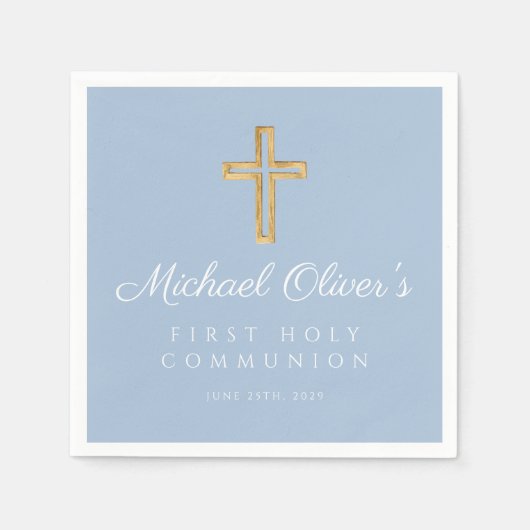 Modern Blue Cross Boy First Communion  Serviette (Vorderseite)