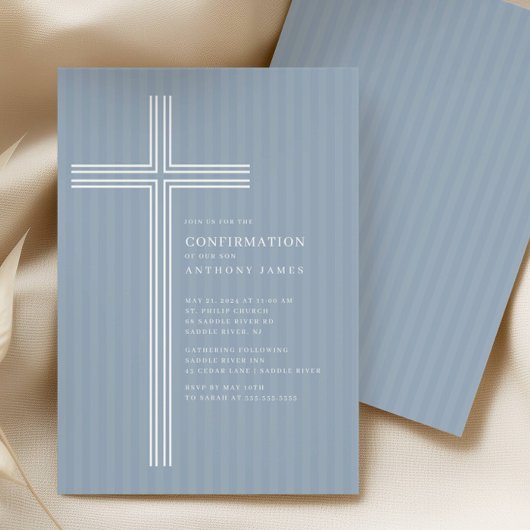 Modern Blue Cross Confirmation Invitation Einladung
