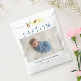 Modern Blue Cross Photo Boy Baptism Geschenktütchen