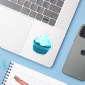 Modern Blue Cupcake Aufkleber (Laptop mit iPhone)