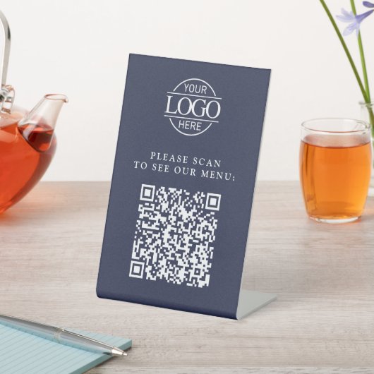 Modern Blue Custom Business Logo QR Code Menu  Sockelschild (In SItu)