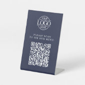 Modern Blue Custom Business Logo QR Code Menu  Sockelschild (Vorderseite)