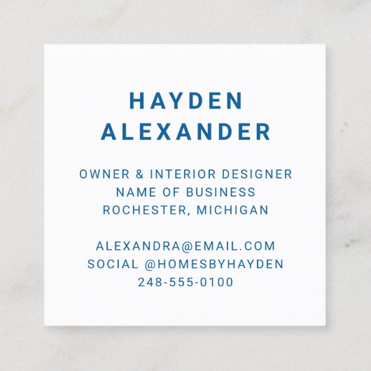 Modern Blue Custom Business Logo Quadratische Visitenkarte (Rückseite)