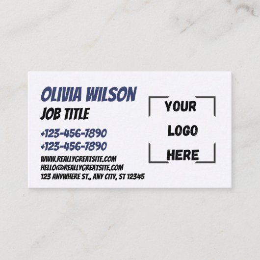 Modern Blue Custom Logo and QR Code Rectangle Visitenkarte (Vorderseite)