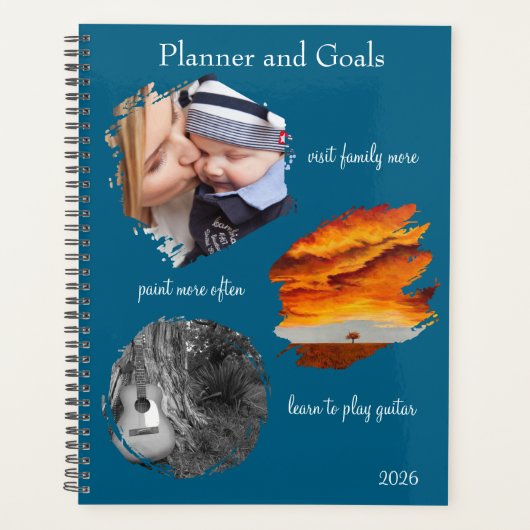 Modern Blue Custom Photo Collage Planner Goals Planer (Vorderseite)