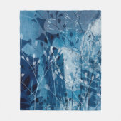 Modern Blue Cyanotype Botancial Foliage Fleecedecke (Vorderseite)