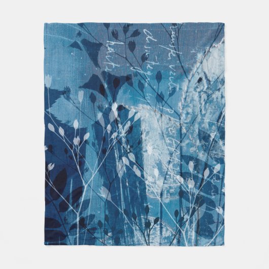 Modern Blue Cyanotype Botancial Foliage  Fleecedecke (Vorderseite)