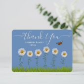 Modern Blue Daisy Floral Danke Typografie (Stehend Vorderseite)