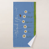 Modern Blue Daisy Floral Danke Typografie Badehandtuch (Badehandtuch)