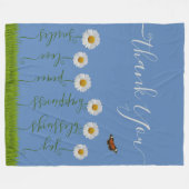 Modern Blue Daisy Floral Danke Typografie Fleecedecke (Vorderseite (Horizontal))