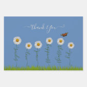 Modern Blue Daisy Floral Danke Typografie Geschenkpapier Set (Vorderseite 3)