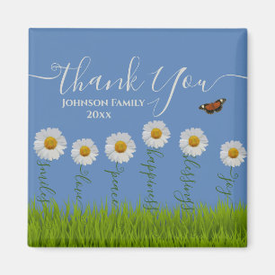Modern Blue Daisy Floral Danke Typografie Magnet
