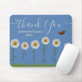Modern Blue Daisy Floral Danke Typografie Mousepad (Mit Mouse)