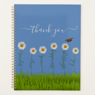 Modern Blue Daisy Floral Danke Typografie Planer