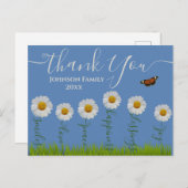 Modern Blue Daisy Floral Danke Typografie Postkarte (Vorne/Hinten)