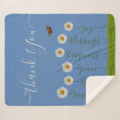 Modern Blue Daisy Floral Danke Typografie Sherpadecke (Vorderseite (Horizontal))