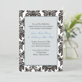 Modern Blue Damask Hochzeitseinladung Einladung (Stehend Vorderseite)