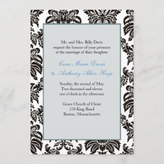 Modern Blue Damask Hochzeitseinladung Einladung