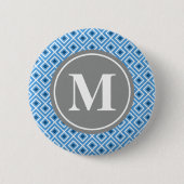 Modern Blue Diamond Graphic Pattern Monogram Button (Vorderseite)