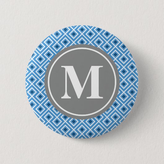 Modern Blue Diamond Graphic Pattern Monogram Button (Vorderseite)