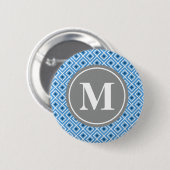 Modern Blue Diamond Graphic Pattern Monogram Button (Vorne & Hinten)