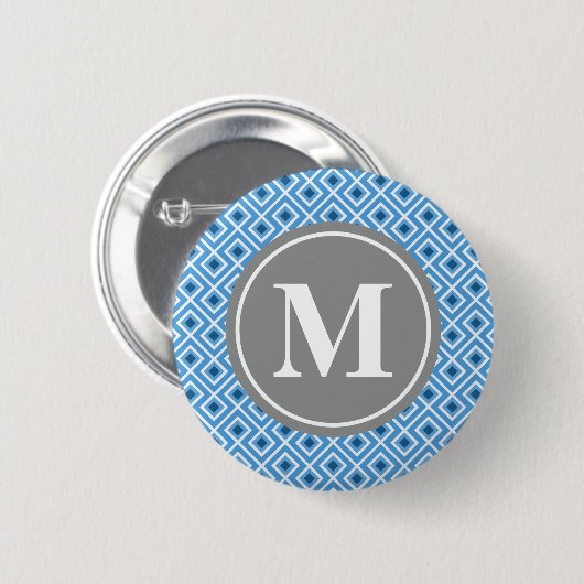 Modern Blue Diamond Graphic Pattern Monogram Button (Vorne & Hinten)