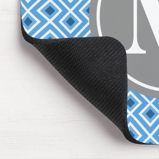 Modern Blue Diamond Graphic Pattern Monogram Mousepad (Ecke)