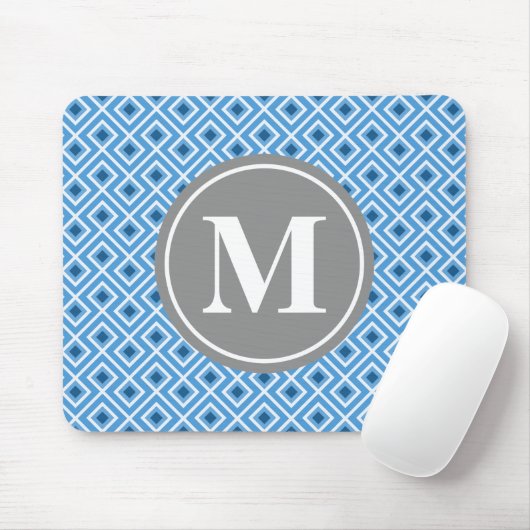 Modern Blue Diamond Graphic Pattern Monogram Mousepad (Mit Mouse)