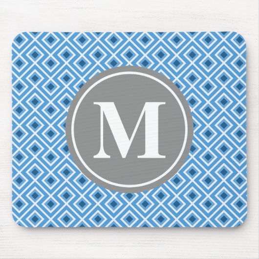 Modern Blue Diamond Graphic Pattern Monogram Mousepad (Vorne)