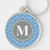 Modern Blue Diamond Graphic Pattern Monogram Schlüsselanhänger (Vorne)