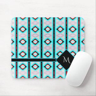 Modern Blue Diamond Red Pattern White Monogram Mousepad