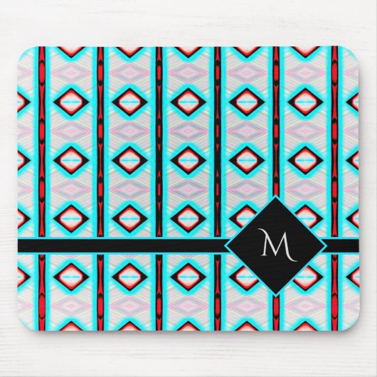 Modern Blue Diamond Red Pattern White Monogram Mousepad (Vorne)