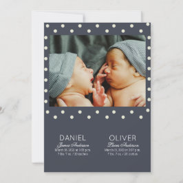 Modern Blue dots Muster Geburtsankündigung Twins Einladung