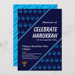 Modern Blue DREIDEL Custom CELEBRATE HANUKKAH Einladung