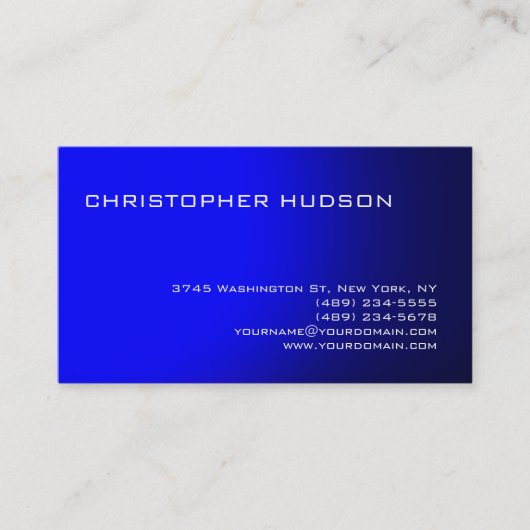 Modern Blue Einfache Schlichte Visitenkarte (Vorderseite)