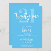 Modern Blue Elegant 21. Geburtstag Einladung (Vorne/Hinten)