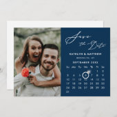 Modern Blue Elegante Script Custom Calendar Foto Save The Date (Vorne/Hinten)