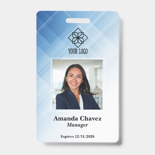 Modern Blue Employee Foto ID Ausweis (Vorderseite)