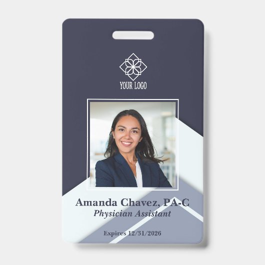 Modern Blue Employee Foto ID Ausweis (Vorderseite)